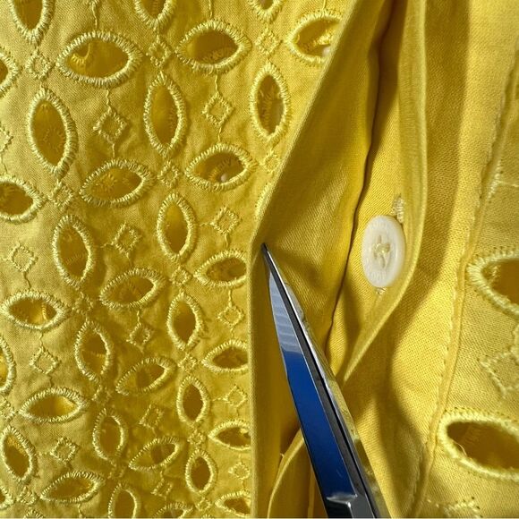 Bogner Women’s Size 12 Eyelet Yellow Button Front Jacket Three Quarter Sleeve - Picture 2 of 11